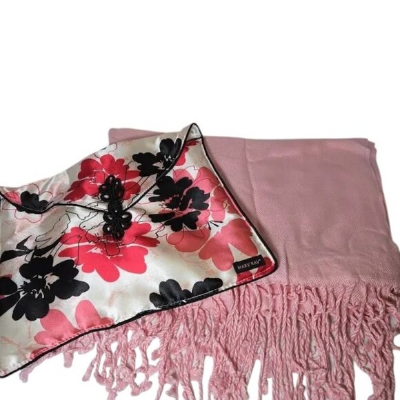 Pink Pashmina Scarf/Shawl/Wrap in Satin Floral Bag w/Button Closure - Picture 1 of 12